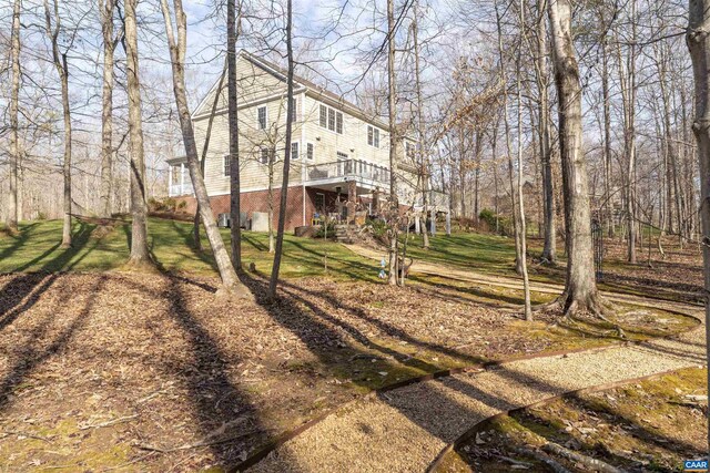 3535 Foxwood Dr, Barboursville, VA 22923 - view of yard featuring a deck and stairway