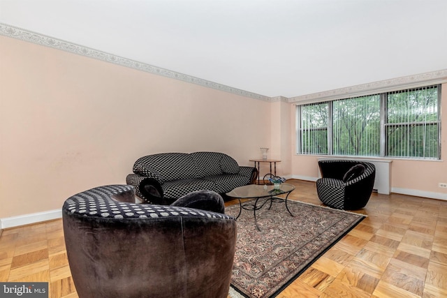 living area with baseboards