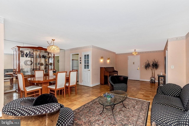 living room featuring baseboards