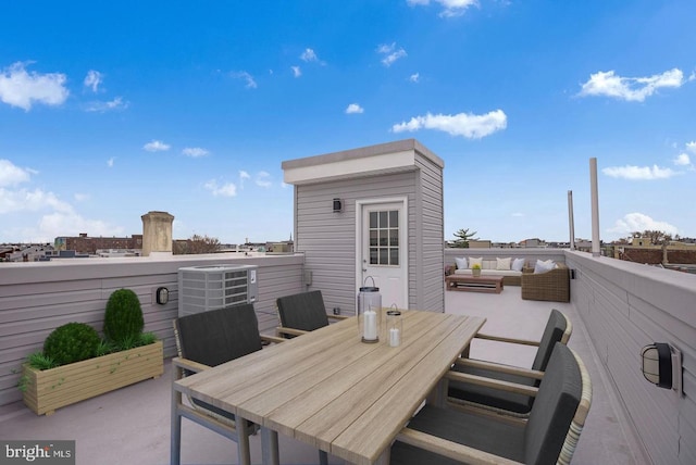 view of patio featuring cooling unit, outdoor dining space, and outdoor lounge area