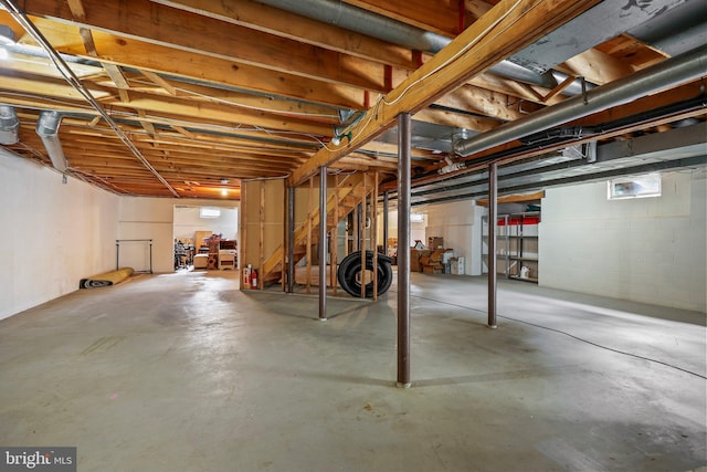basement with concrete block wall