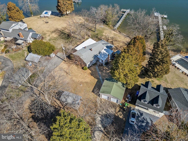 drone / aerial view featuring a water view