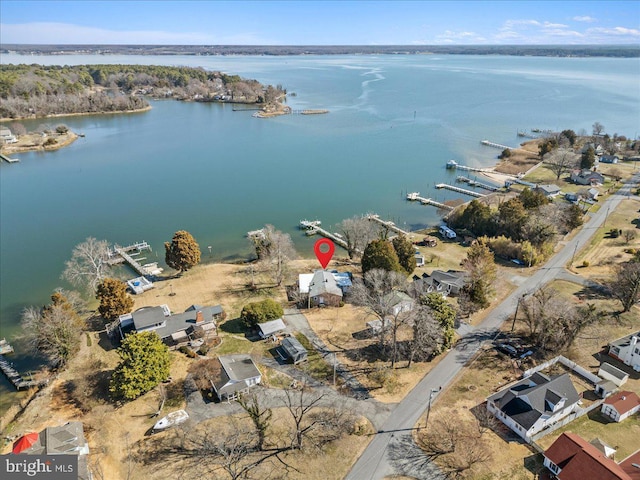 aerial view featuring a water view