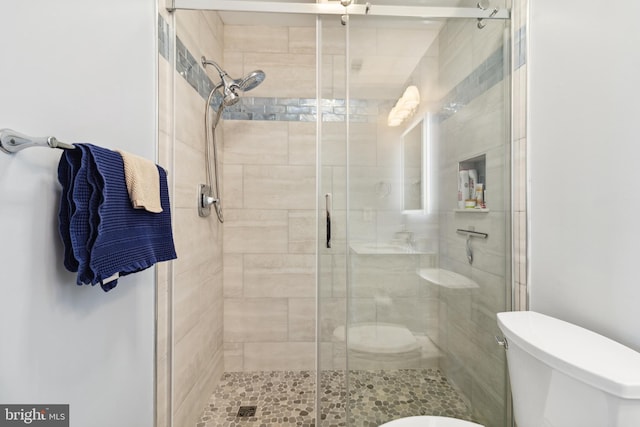 bathroom featuring a shower stall and toilet