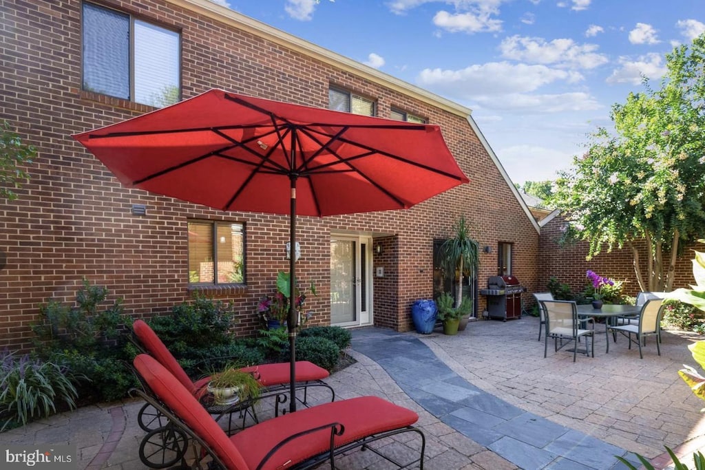 view of patio / terrace with area for grilling and outdoor dining area