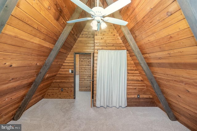 bonus room featuring log walls, lofted ceiling, and wood ceiling