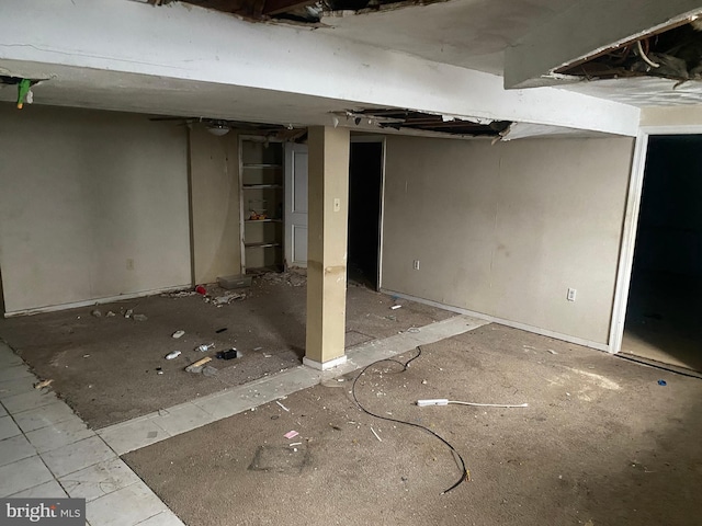 view of unfinished basement