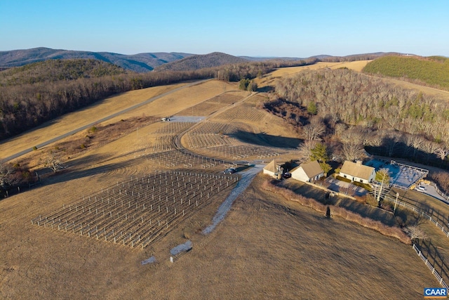 drone / aerial view with a rural view and a mountain view