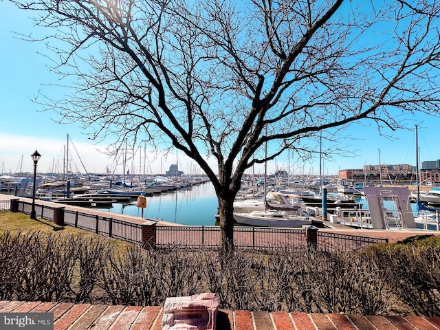 dock area featuring a water view