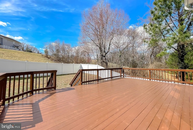 wooden deck featuring a fenced backyard