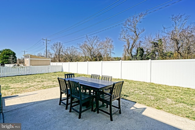 view of patio featuring outdoor dining space and a fenced backyard