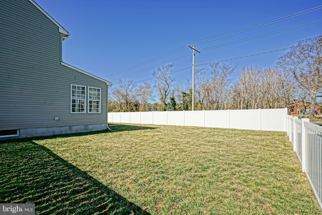 view of yard featuring a fenced backyard