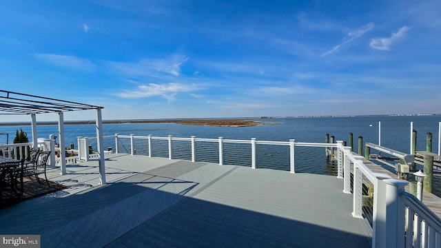 dock area with a water view