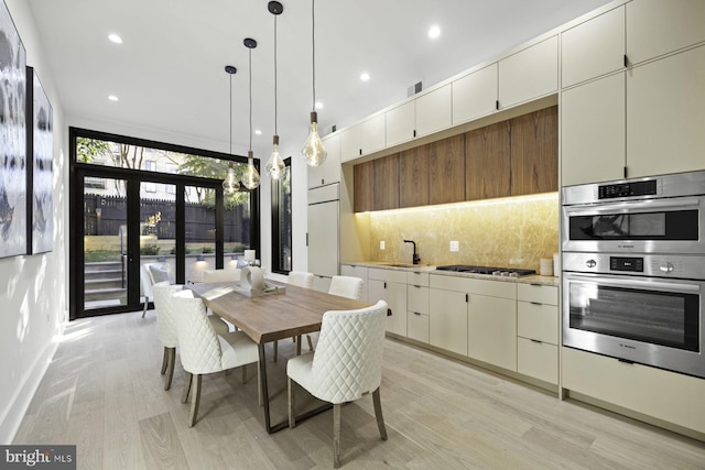 dining area with recessed lighting, visible vents, and light wood finished floors