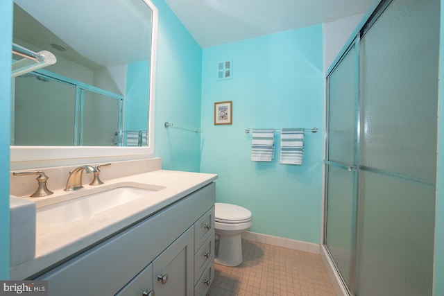 264 W Montgomery Ave Unit 305, Haverford, PA 19041 - bathroom with a shower stall, vanity, toilet, baseboards, and tile patterned floors