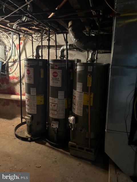 utility room with gas water heater and water heater