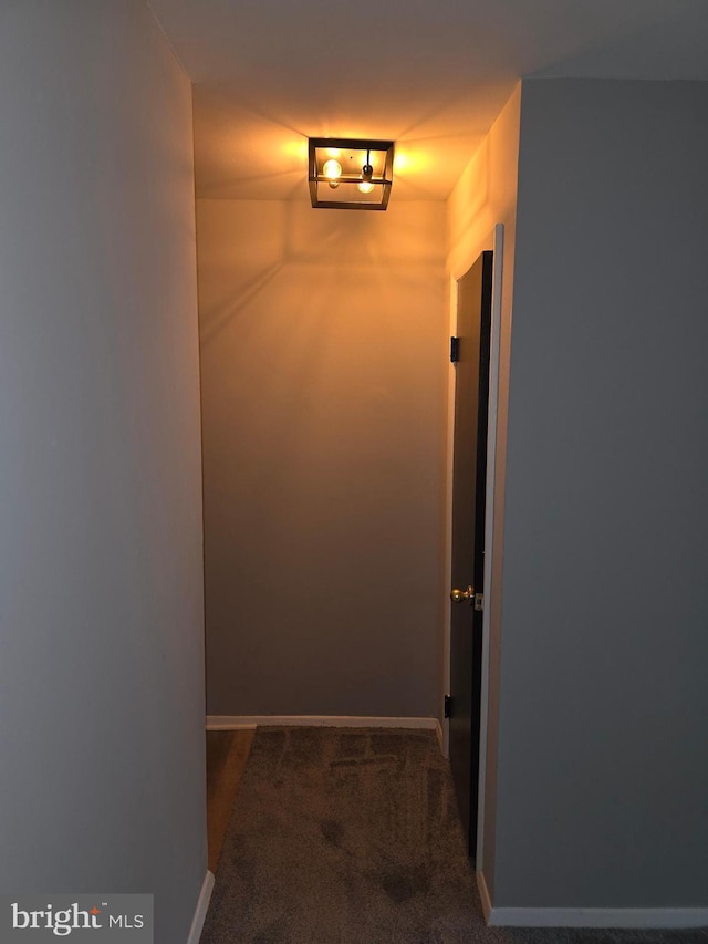 corridor featuring baseboards and carpet floors