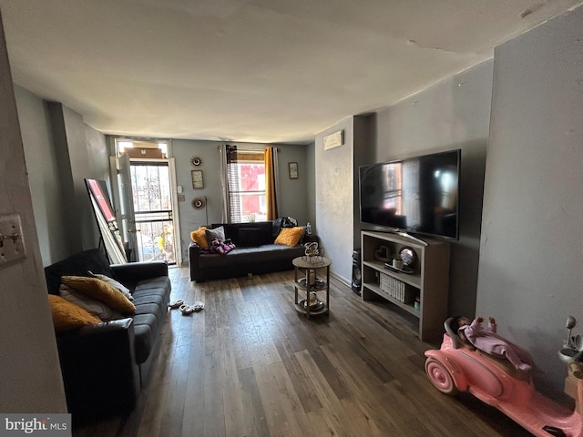 living room with hardwood / wood-style floors