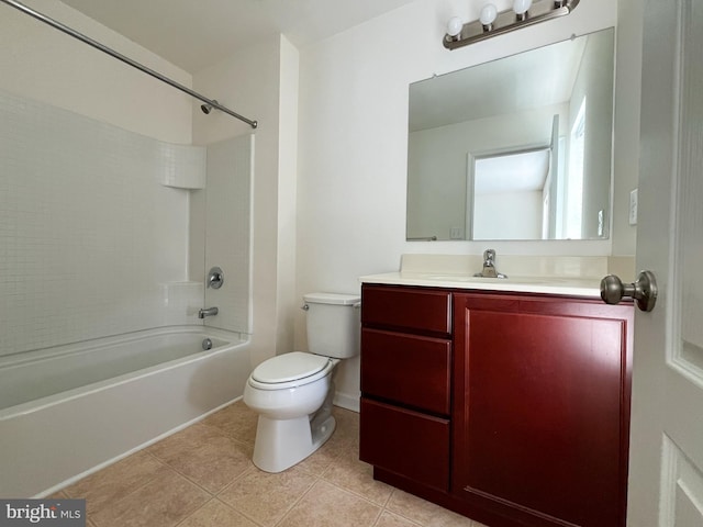 bathroom featuring vanity, tile patterned floors, toilet, and shower / bathtub combination