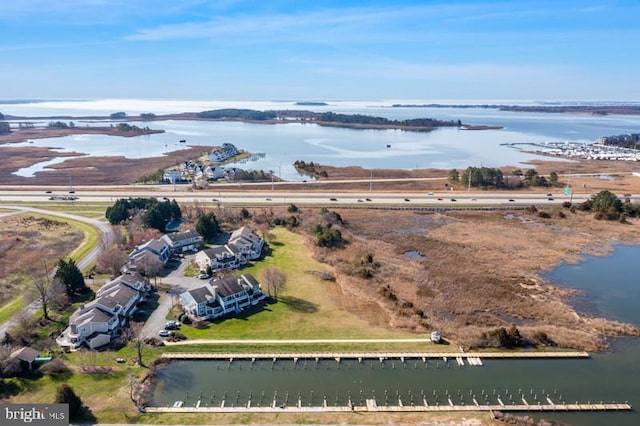 aerial view featuring a water view