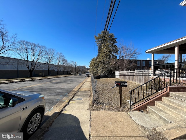 view of street featuring sidewalks and curbs