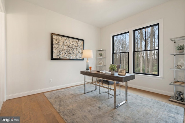 office area featuring baseboards and wood finished floors