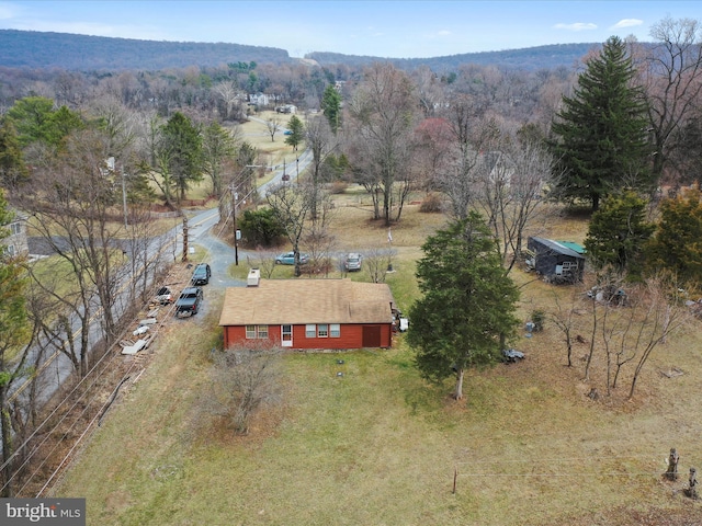 bird's eye view with a view of trees