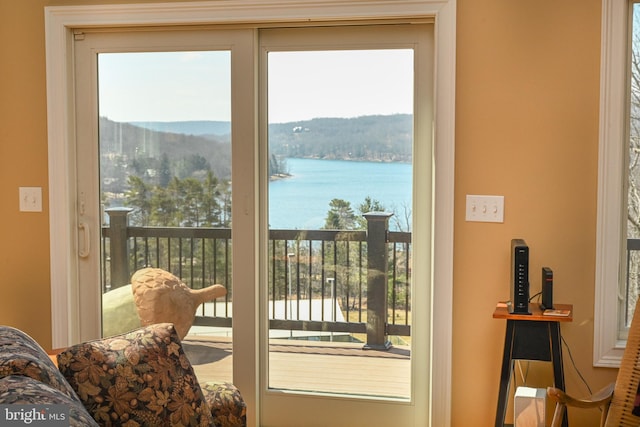 doorway with a water view