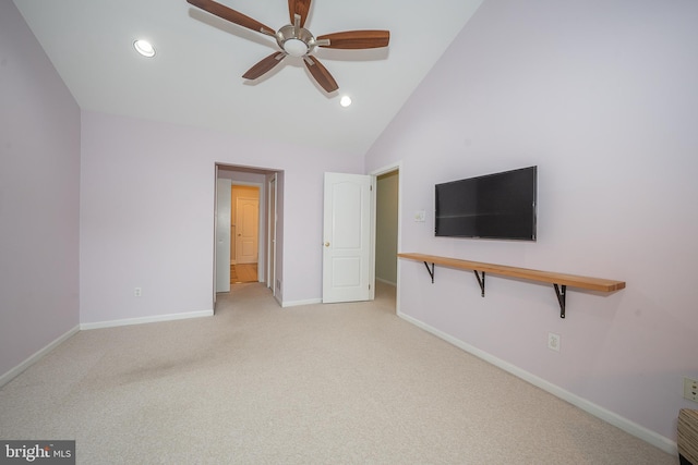 215 Valley Frg, Lookout Place, Wayne, PA 19087 - unfurnished bedroom featuring lofted ceiling, baseboards, light carpet, recessed lighting, and a ceiling fan