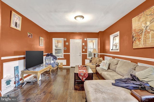 living room with dark wood-style floors