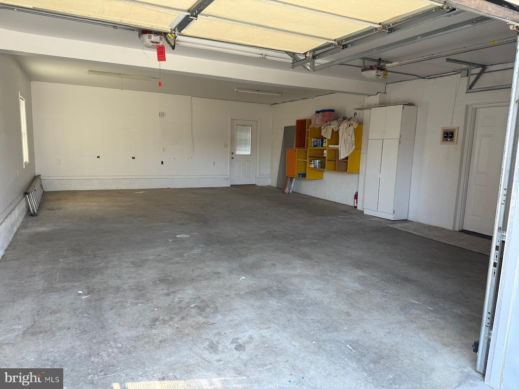 garage with a garage door opener