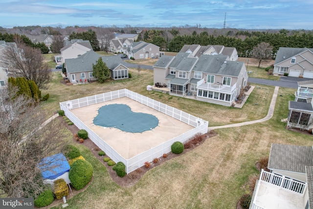 bird's eye view with a residential view