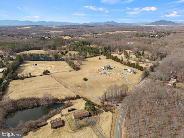 bird's eye view featuring a mountain view and a rural view