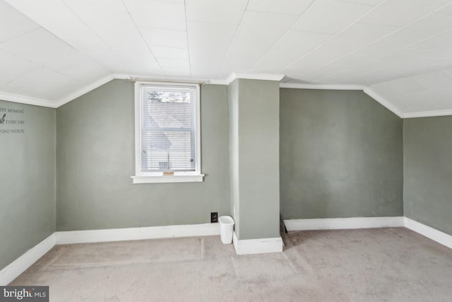 bonus room featuring baseboards, carpet flooring, and vaulted ceiling
