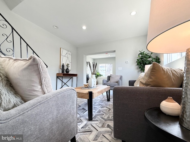 living room with recessed lighting