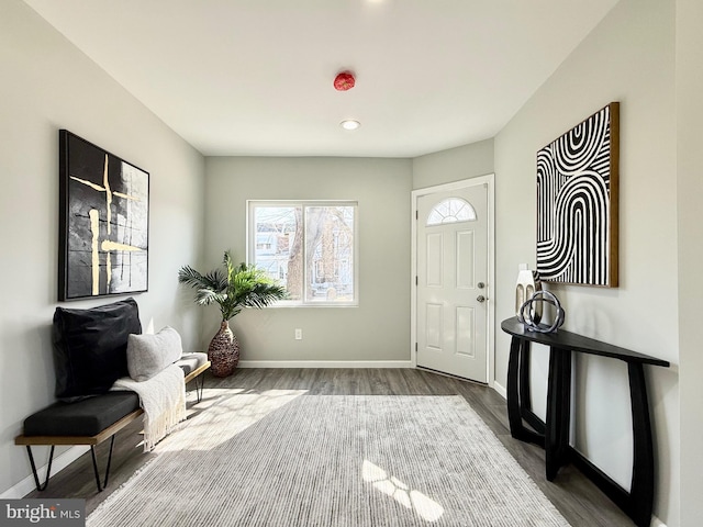 entryway featuring baseboards and wood finished floors