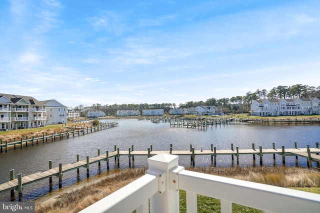 dock area with a water view