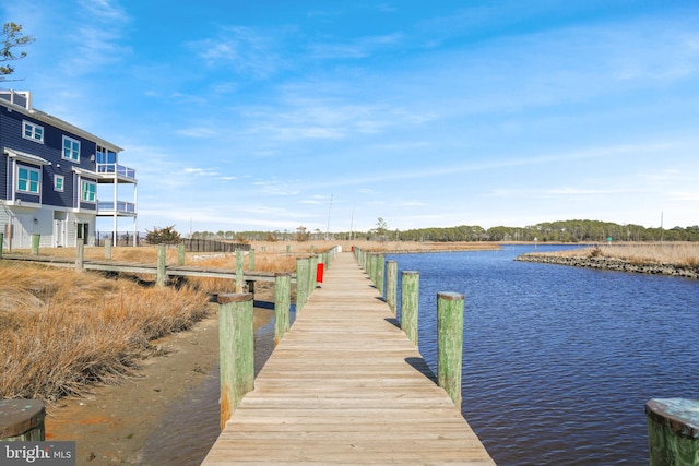 dock area with a water view