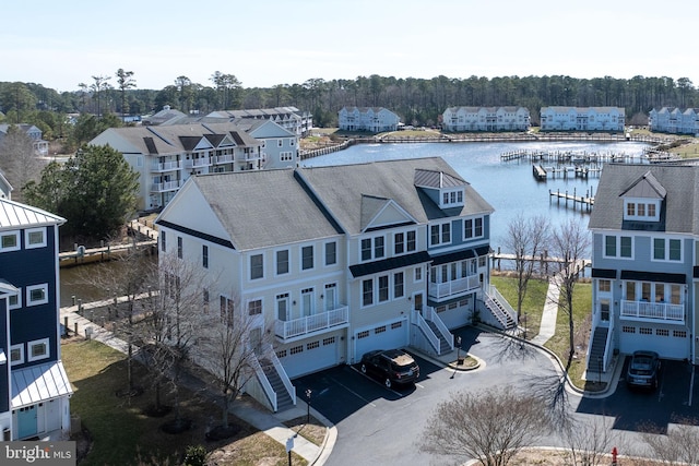 aerial view with a water view