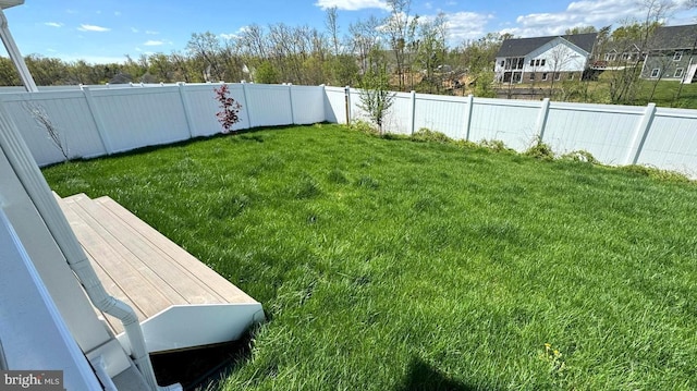 view of yard with a fenced backyard