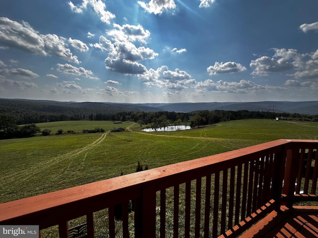 exterior space with a rural view and a water view