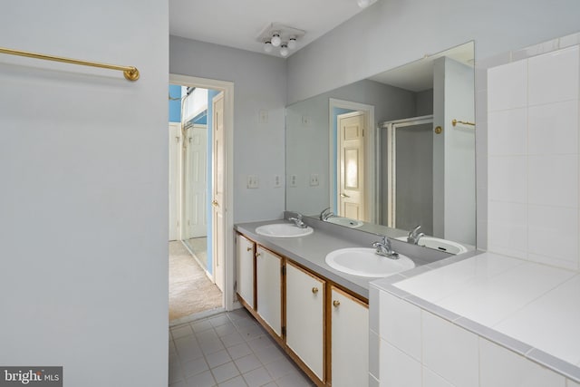 bathroom with a shower stall and a sink