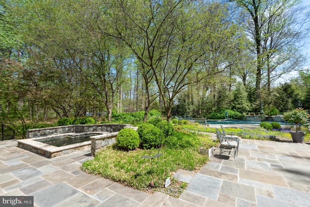 view of community featuring a patio and a swimming pool