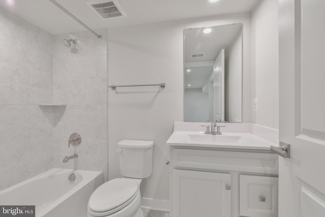 full bath with visible vents, toilet, vanity, and  shower combination