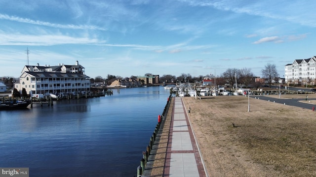 view of dock featuring a water view