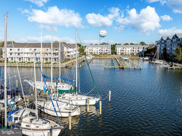 view of dock with a water view