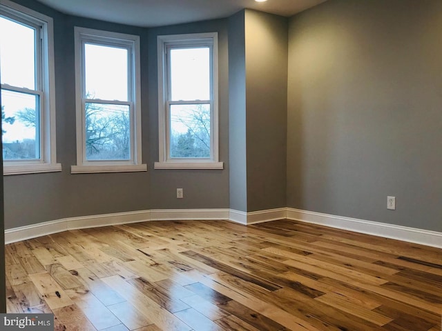 empty room with baseboards and wood finished floors