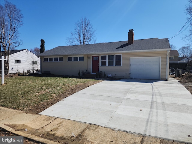 9 Edelmar Dr, Annapolis, MD 21403 - ranch-style home with a front yard, a chimney, concrete driveway, and an attached garage