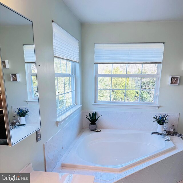 bathroom with a garden tub