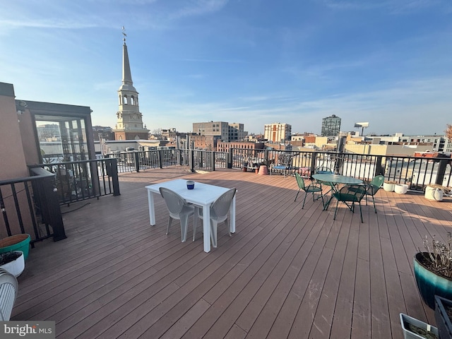 deck featuring a city view